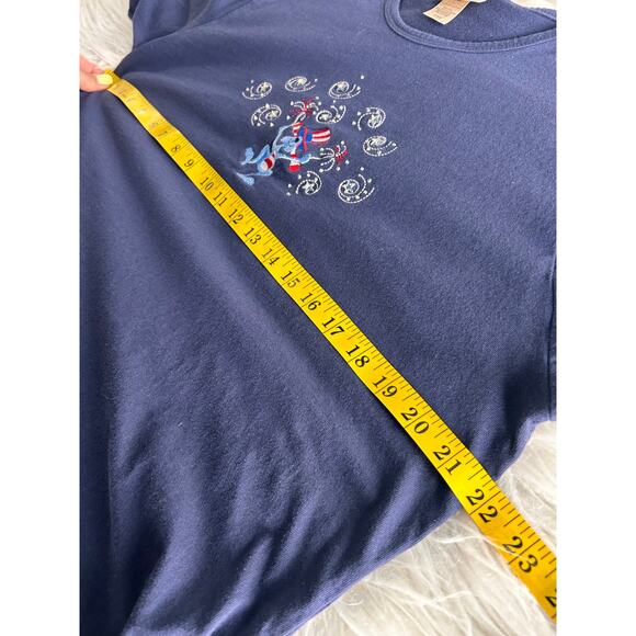 VTG M C Sportswear Women's Patriotic Tee Top Rabbit Labor Day July Blue SZ Large - Picture 8 of 9